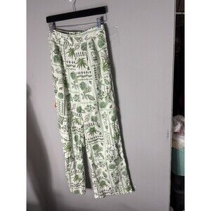 Midnight Sky Pants Womens Green White tropical nautical print Wide Leg Sz M